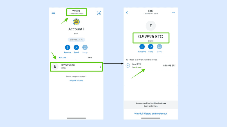 Balance and transaction history.